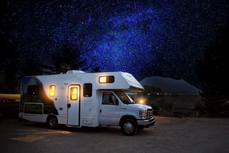 Class A or Class C motorhome showing the large windshield